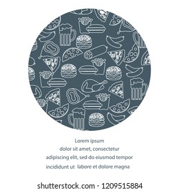 Beer, different types of food and fast food. Design for banner and print.