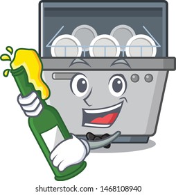 With beer dishwasher machine next to cartoon stove