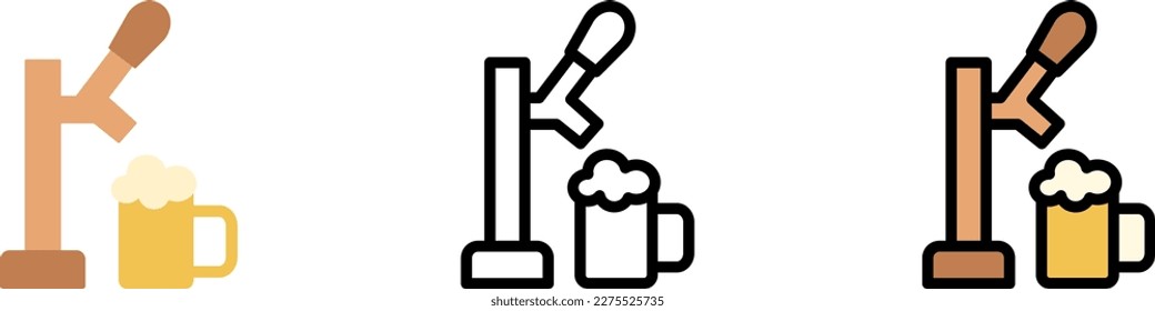 Bier-Dispenser, maschinelle Vektorsymbol in verschiedenen Stilen. Linie, Farbe, abgefüllter Umriss