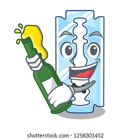 With beer disposable razor character on wooden table