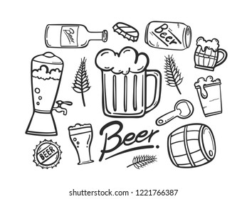 Doodle de cerveza dibujado a mano en el comprimido. Ilustración vectorial.