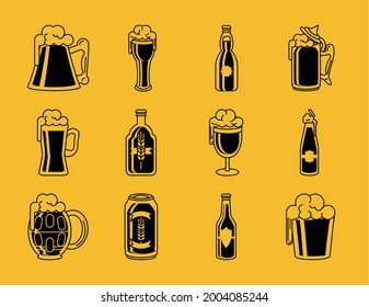 beer drink bottles and glasses set