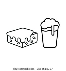 Beer drink and brownies food icons with a harmonious and inviting design, perfect for enhancing party, casual dining, or celebration-themed projects