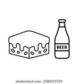 Beer drink and brownies food icons with a harmonious and inviting design, perfect for enhancing party, casual dining, or celebration-themed projects