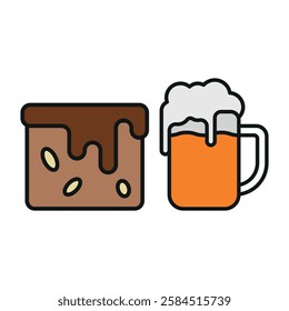 Beer drink and brownies food icons with a harmonious and inviting design, perfect for enhancing party, casual dining, or celebration-themed projects