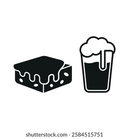 Beer drink and brownies food icons with a harmonious and inviting design, perfect for enhancing party, casual dining, or celebration-themed projects