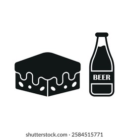 Beer drink and brownies food icons with a harmonious and inviting design, perfect for enhancing party, casual dining, or celebration-themed projects