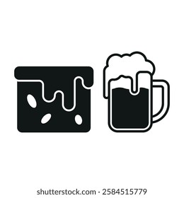 Beer drink and brownies food icons with a harmonious and inviting design, perfect for enhancing party, casual dining, or celebration-themed projects