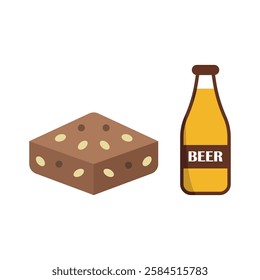 Beer drink and brownies food icons with a harmonious and inviting design, perfect for enhancing party, casual dining, or celebration-themed projects