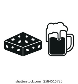 Beer drink and brownies food icons with a harmonious and inviting design, perfect for enhancing party, casual dining, or celebration-themed projects