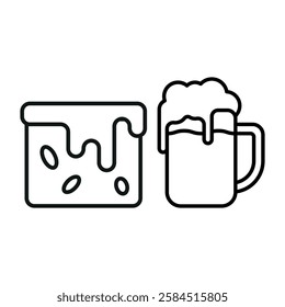 Beer drink and brownies food icons with a harmonious and inviting design, perfect for enhancing party, casual dining, or celebration-themed projects