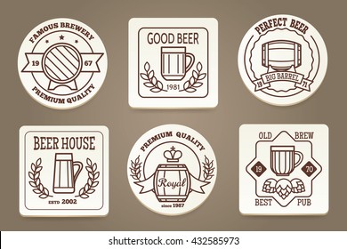 Beer or drink coaster. Beverage and emblems vector illustration