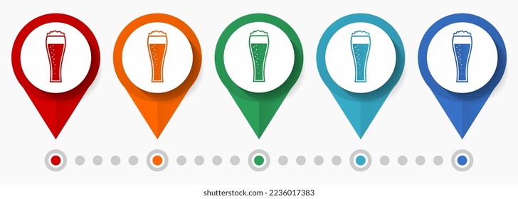 Beer, drink concept vector icon set, flat design alcohol pointers, infographic template easy to edit