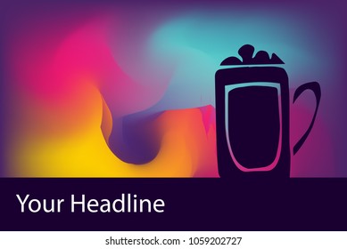 Beer Drink Flat Line Icon. Creative Abstract Art Background Color Pink, Yellow, Blue, Violet. Graphic Design Concept, Element, Vector Illustration EPS 10. 