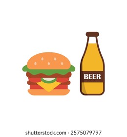 Beer drink and hamburger food icon with a sleek and modern flat design featuring clean lines and minimalist aesthetics,