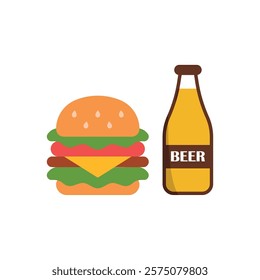 Beer drink and hamburger food icon with a sleek and modern flat design featuring clean lines and minimalist aesthetics,