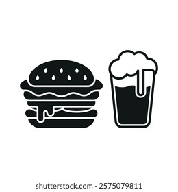 Beer drink and hamburger food icon with a sleek and modern flat design featuring clean lines and minimalist aesthetics,