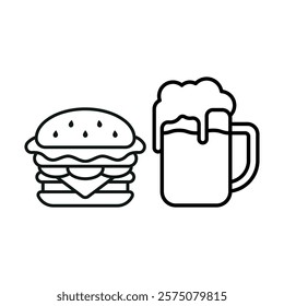 Beer drink and hamburger food icon with a sleek and modern flat design featuring clean lines and minimalist aesthetics,