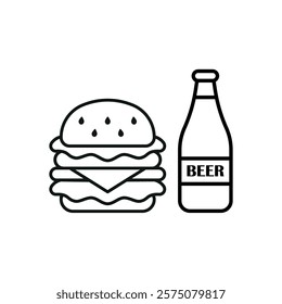 Beer drink and hamburger food icon with a sleek and modern flat design featuring clean lines and minimalist aesthetics,