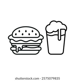 Beer drink and hamburger food icon with a sleek and modern flat design featuring clean lines and minimalist aesthetics,