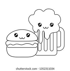 beer drink with hamburger kawaii character