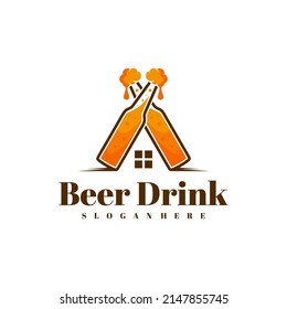 Beer drink with House logo design vector, Creative Beer drink logo design Template Illustration