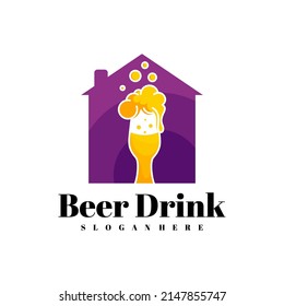 Beer drink with House logo design vector, Creative Beer drink logo design Template Illustration