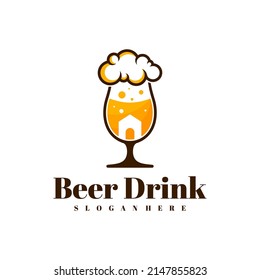 Beer drink with House logo design vector, Creative Beer drink logo design Template Illustration