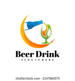 Bebida de cerveza con el logotipo de Leaf vector, diseño del logotipo de bebida creativa Plantilla Ilustración