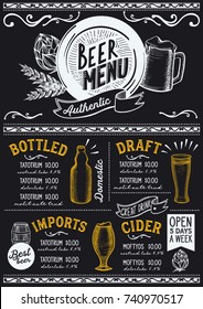 Beer drink menu for restaurant and cafe. Design template with hand-drawn graphic illustrations.