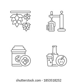 Beer drink pixel perfect linear icons set. Herbal hops for brewing alcohol. Beverage production. Customizable thin line contour symbols. Isolated vector outline illustrations. Editable stroke