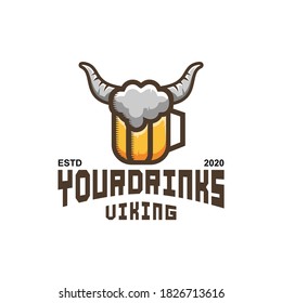 Beer Drink With Viking Vintage Logo Design