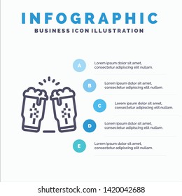 Beer, Drink, Wine, Glass, Ireland Line icon with 5 steps presentation infographics Background