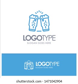 Beer, Drink, Wine, Glass, Ireland Blue Outline Logo Place for Tagline. Vector Icon Template background