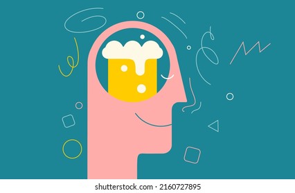 Beer. Drunk person. Vector illustration. Simple, modern style. Background for cover, poster, animation.