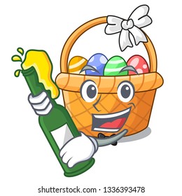 With beer easter basket above wooden cartoon table