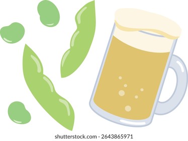 Beer and edamame summer vector illustration