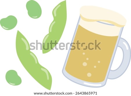 Beer and edamame summer vector illustration