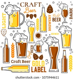 Beer Elements Collection isolated on white.Vector illustration.