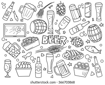 Beer elements line art style vector illustration. Colorless abstract beer design