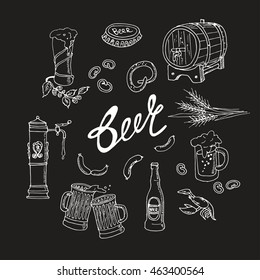 Beer elements set. Vector illustration in sketch style. Hand drawn design elements.