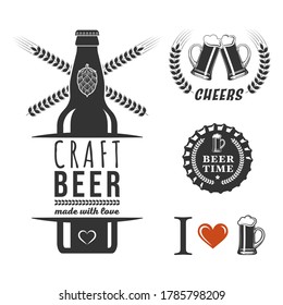 Beer emblem. Badges set. Beer advertising. Design element for beer pub. Vector illustration.