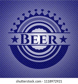 Beer emblem with denim high quality background