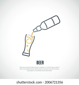 Beer emblem. Simple template with Beer Bottle and glass isolated on white background. Vector illustration.