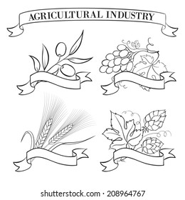 Beer emblems and labels, green over white. Vector illustration.