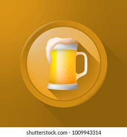 Beer Emoticon on a Button on Color Background . Isolated Vector Illustration 