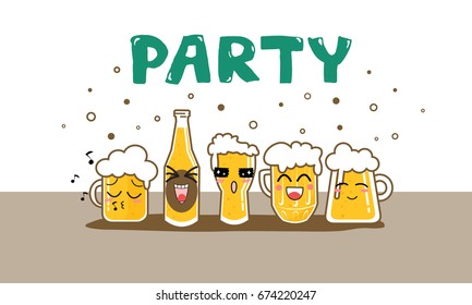 beer emotion vector, party beer design illustration.