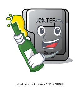 With beer enter button installed on computer cartoon