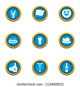 Beer evening icons set. Flat set of 9 beer evening vector icons for web isolated on white background