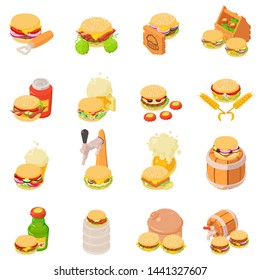 Beer evening icons set. Isometric set of 16 beer evening vector icons for web isolated on white background